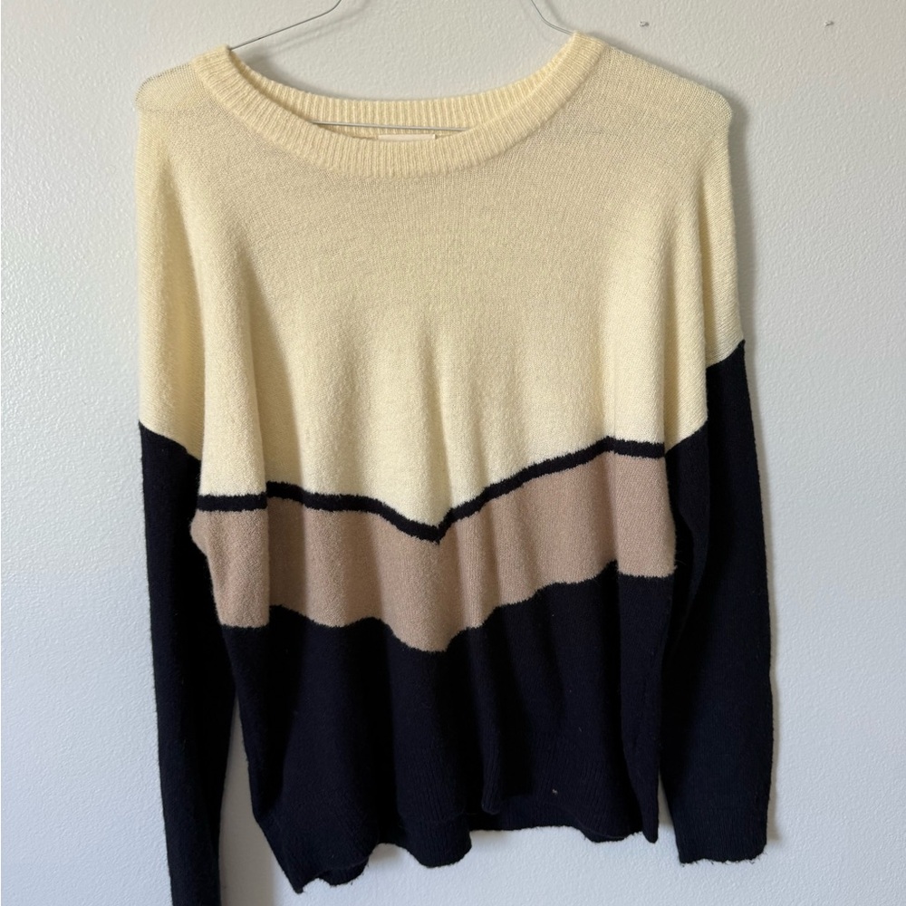 Orange Creek Cream and Tan Crew Neck Sweater